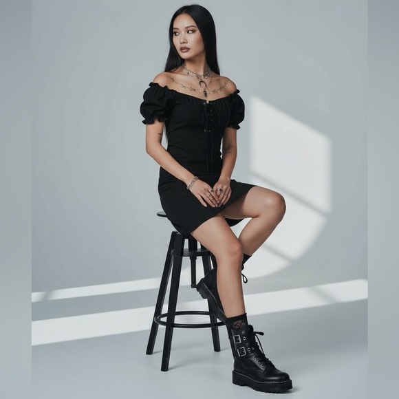 Dark Fairy Core Black Tie Up Mini Dress 🧚🏼‍♀️🖤 - Picture 4 of 8